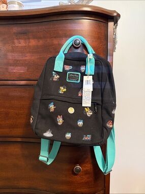 Loungefly Black Mini Backpack with Teal Handles and Straps